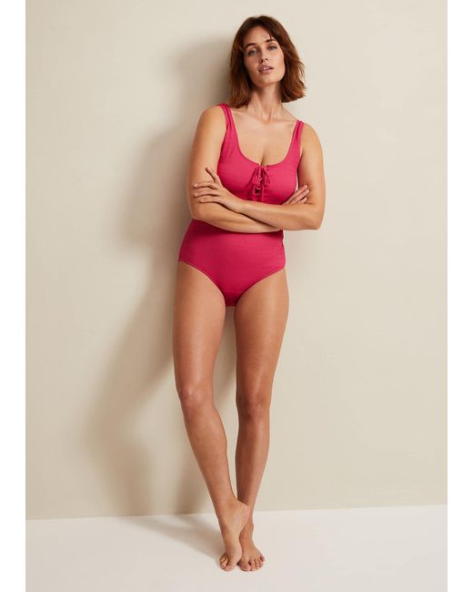 Phase Eight Pink 's Ribbed Bow Front Swimsuit