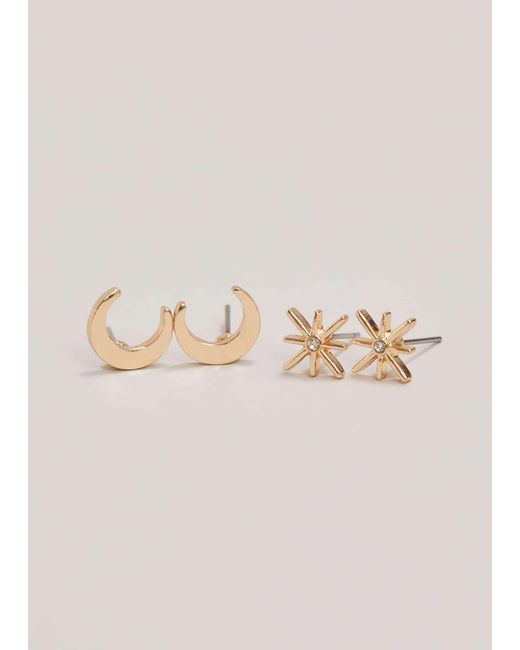 Phase Eight Natural Star And Moon Stud Set