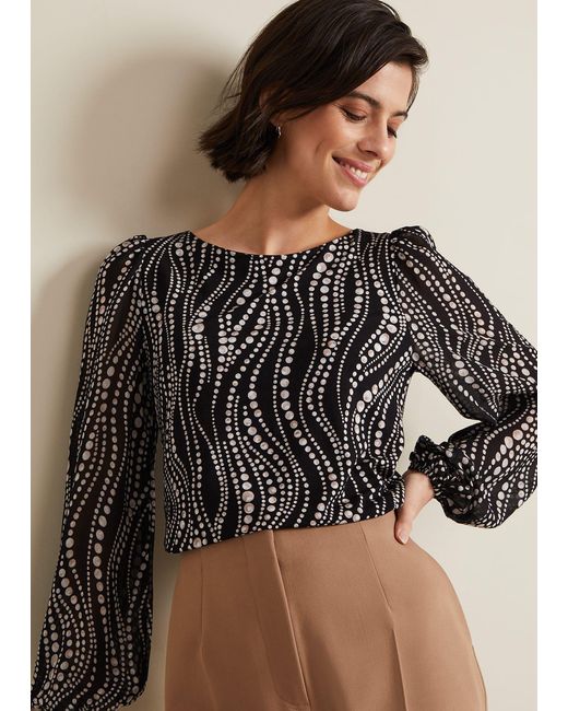 Phase Eight Brown Patricia Pearl Print Woven Mix Top