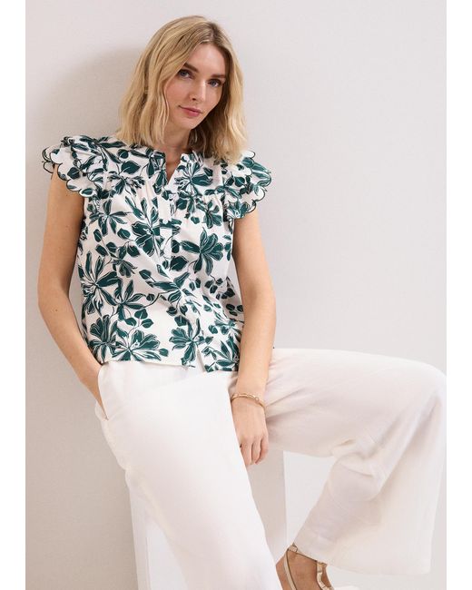 Phase Eight Blue Rena Cotton Floral Blouse