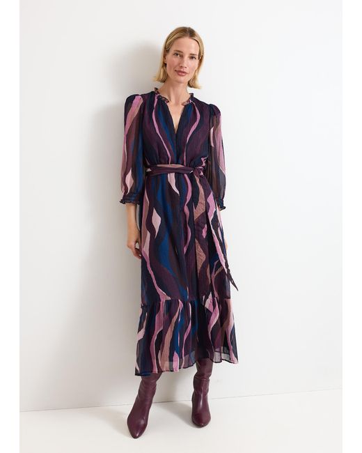 Phase Eight Blue Petite Carra Swirl Puff Sleeve Midi Dress