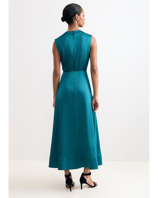 Phase Eight Blue Petite Sabrianna Satin Cowl Neck Midi Dress