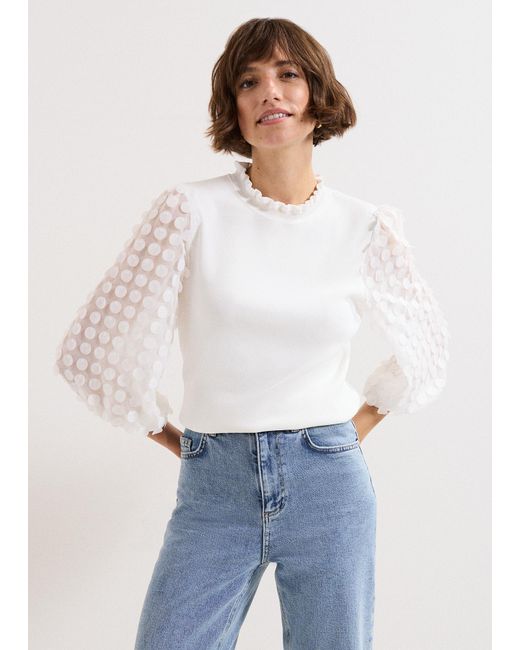 Phase Eight White Shelly Woven Sleeve Detail Jumper
