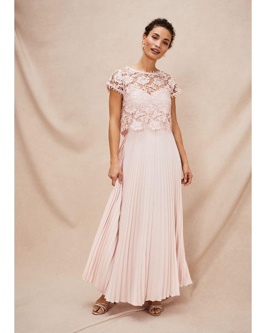Phase Eight Natural Petite Michelle Lace Pleated Maxi Dress