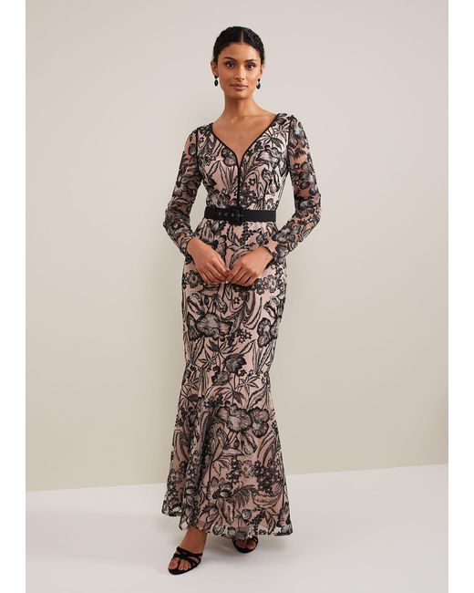 Phase Eight Natural 's Nola V-neck Embroidered Maxi Dress