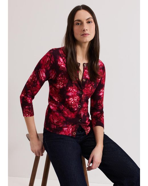 Phase Eight Red Dani Rose Printed Cardigan