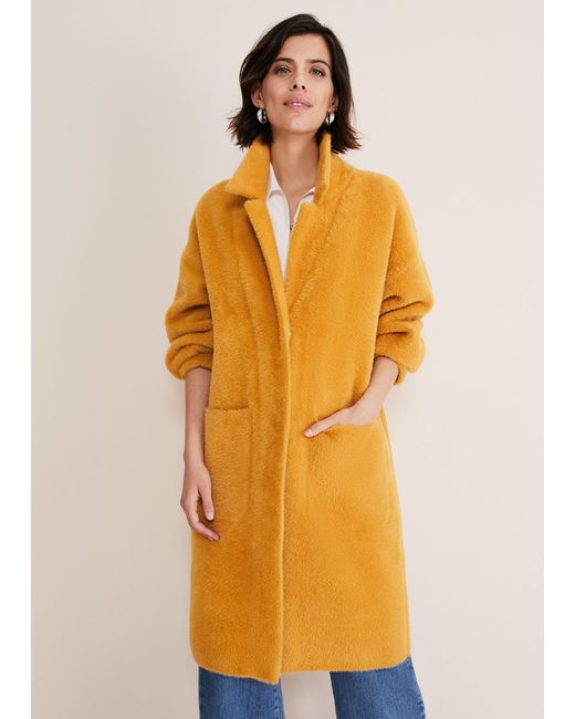 Phase Eight Orange Maddie Balloon Sleeve Fluffy Knit Coat