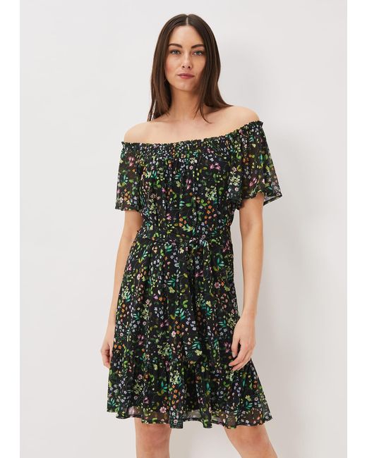 Phase Eight Green Zaylah Shirred Floral Mesh Dress