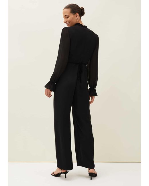 Phase Eight Black Una Velvet Trim Jumpsuit
