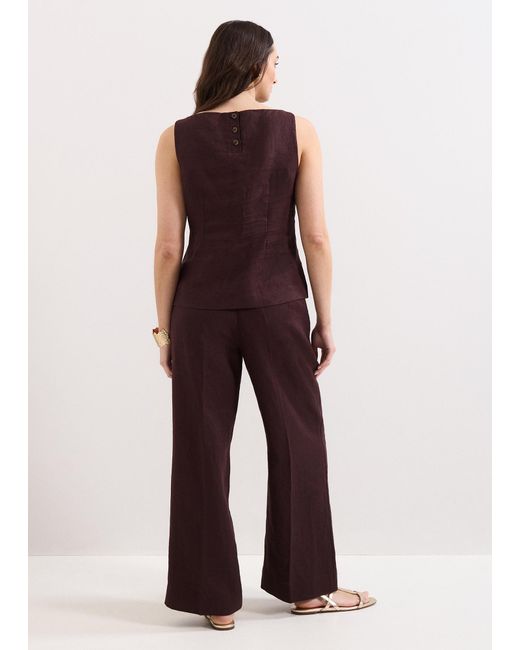 Phase Eight Red Petite Zoey Linen Wide Leg Trousers