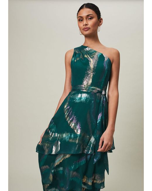 Phase Eight Green 's Sonia One Shoulder Silk Maxi Dress
