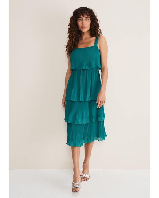 Phase Eight Blue Arria Tiered Midi Dress