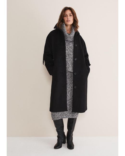 Phase Eight Black Liz Fringe Coat