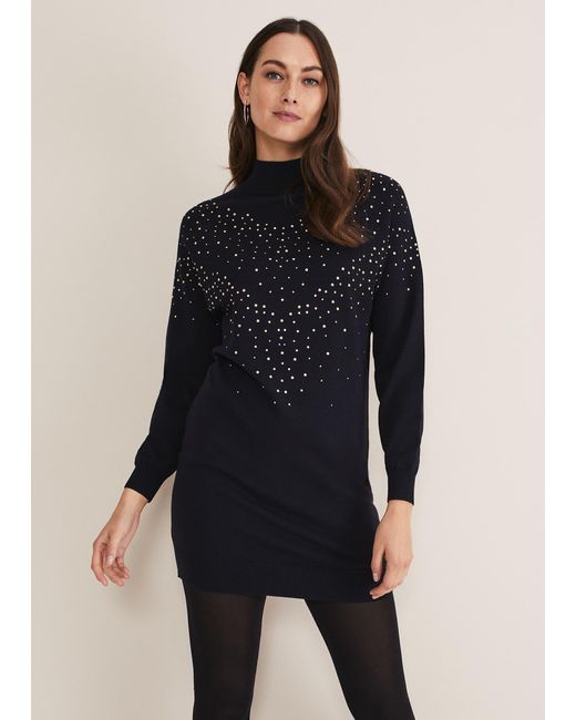 Phase Eight Blue Helena Stud Knit Dress