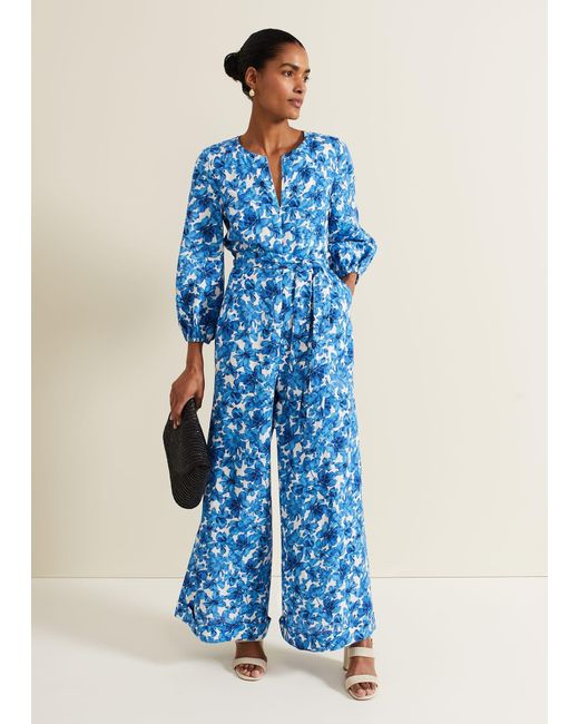 Phase Eight Blue 's Rosey Floral Zip Jumpsuit