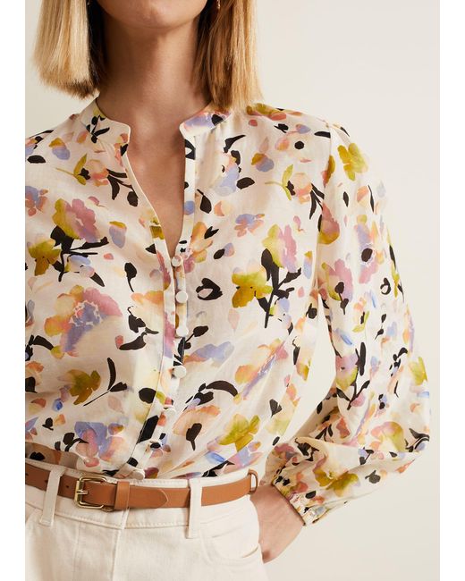 Phase Eight Natural 's Maddie Watercolour Silk Blend Blouse