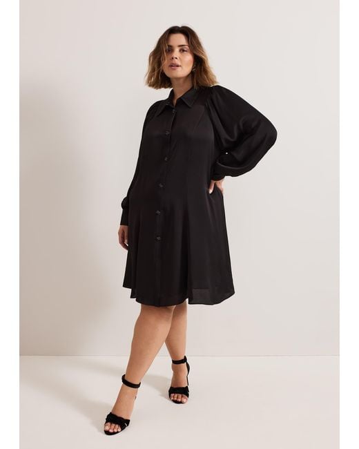 Phase Eight Black Tila Satin Embellished Shirt Dress
