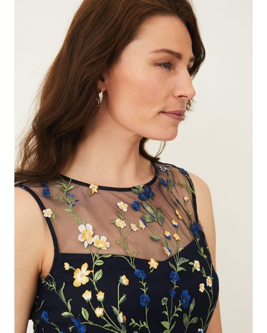 Phase Eight Blue 's Esmeralda Embroidered Fit & Flare Dress