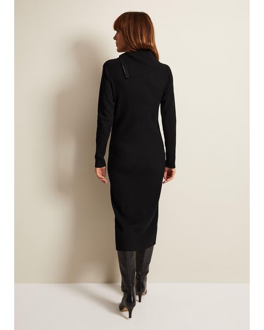 Phase Eight Black 's Hartley Zip Ribbed Column Dress