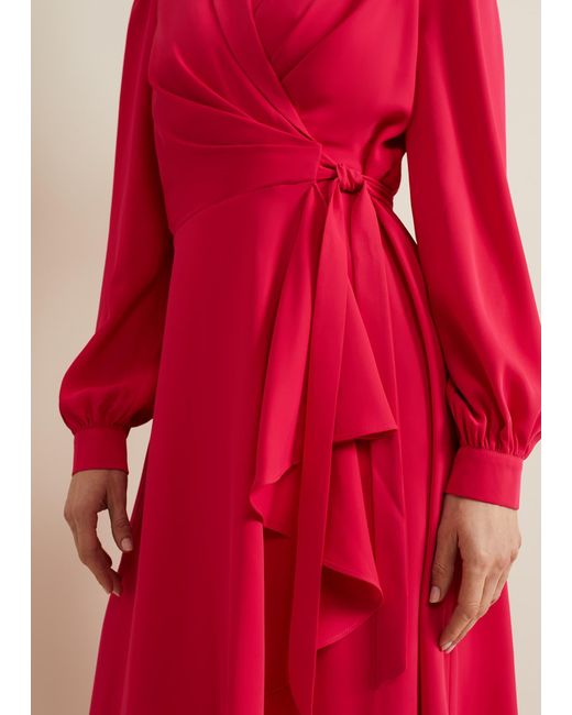 Phase Eight Red 's Philippa Long Sleeve Midi Dress