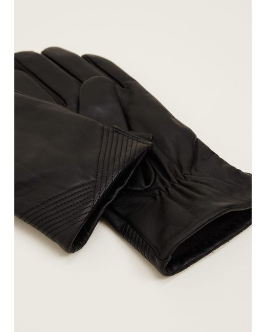 Phase Eight Black Pleat Detail Leather Gloves