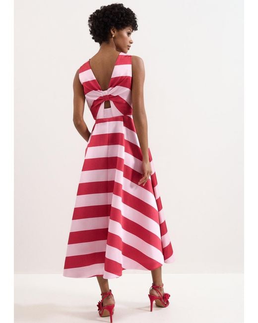 Phase Eight Red Kiria Striped Satin Midi Dress