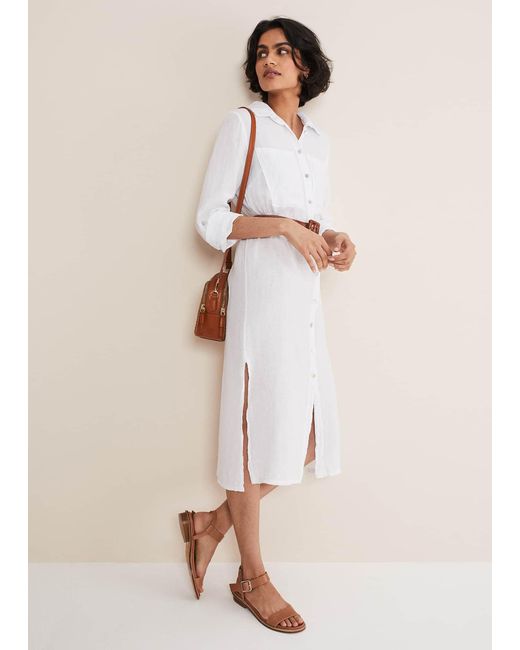 Phase Eight White Cynthia Linen Longline Shirt Dress