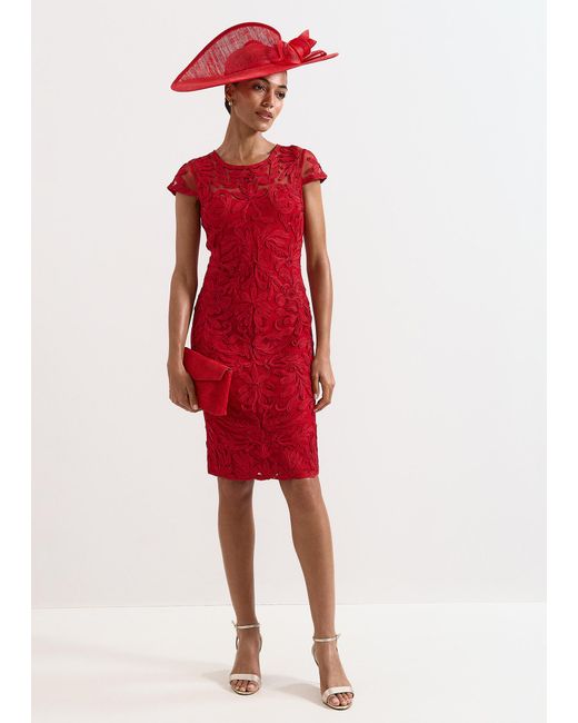 Phase Eight Red Emmi Tapework Dress