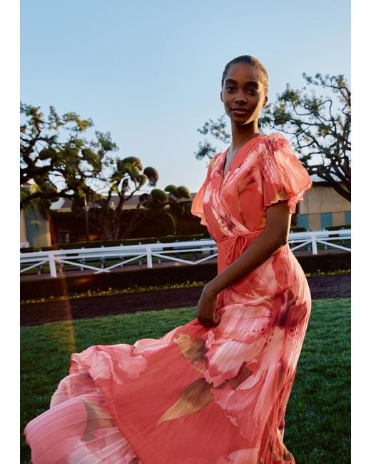 Phase Eight Red Abigail Pleated Print Maxi Dress