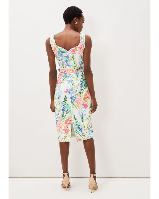 Phase Eight White Serina Floral Midi Dress