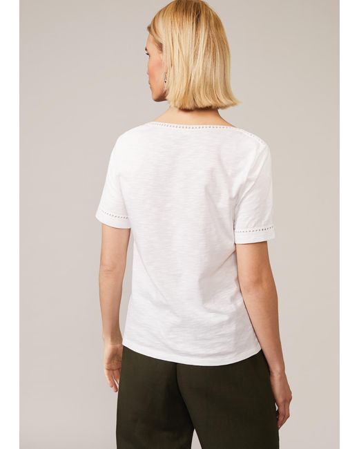 Phase Eight White Elspeth Lace Trim Cotton Top