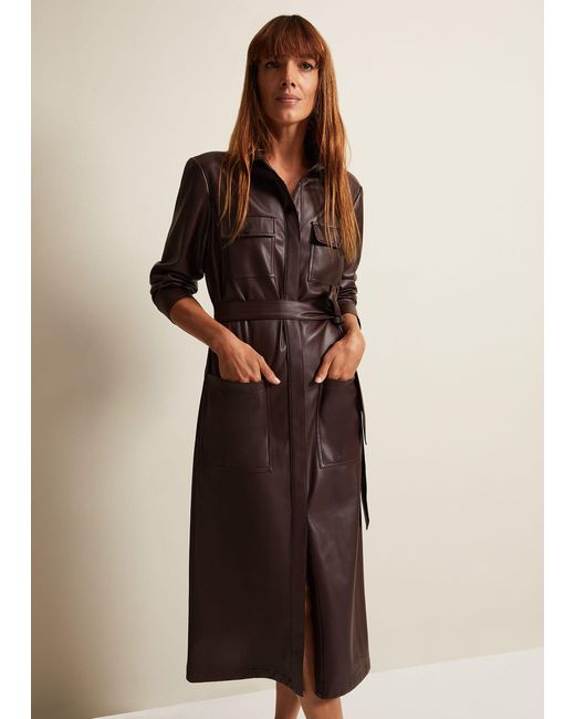 Phase Eight Natural 's Dila Faux Leather Shirt Midi Dress