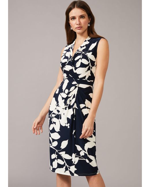 Phase Eight Blue Rose Floral Shift Wrap Dress