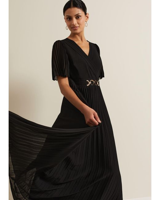 Phase Eight Black 's Yasmina Pleated Maxi Dress