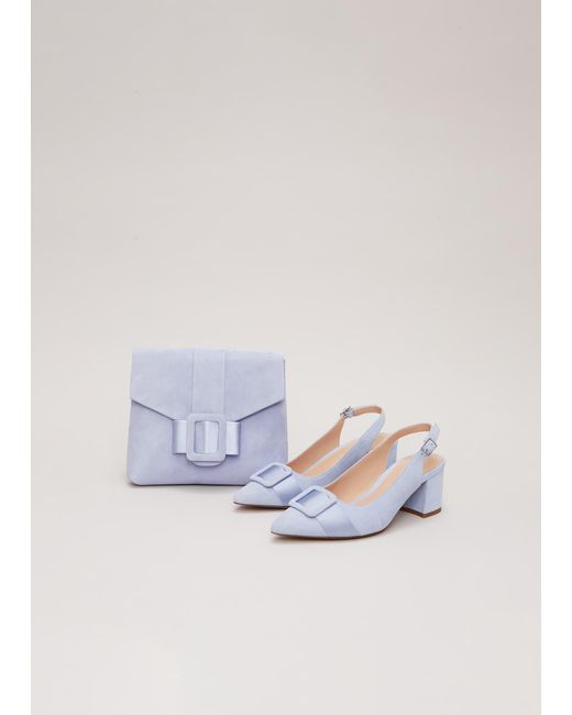 Phase Eight White 's Suede Buckle Block Heel Shoes