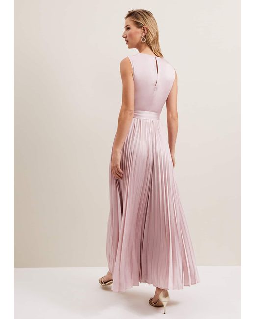 Phase Eight Pink 's Bonnie Pleated Wrap Satin Maxi Dress
