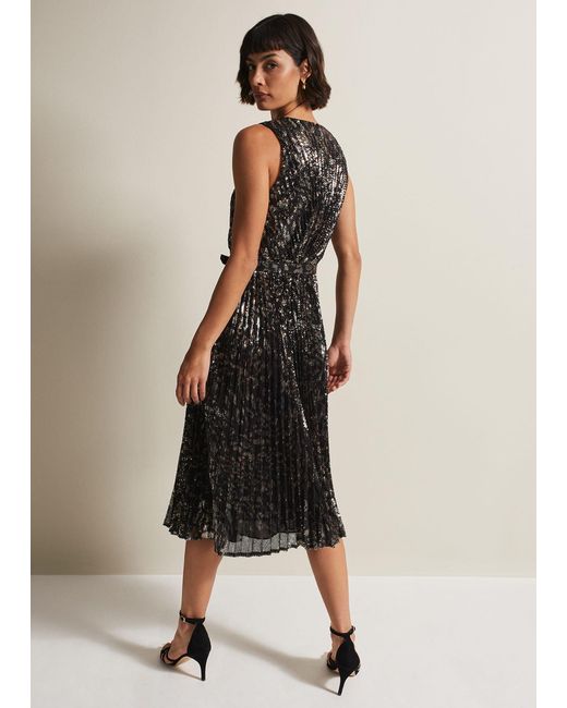 Phase Eight Multicolor Simara Leopard Sequin Pleated Midi Dress