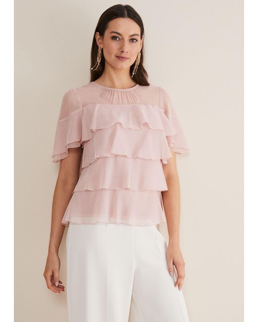 Phase Eight Natural Stacey Ruffle Blouse