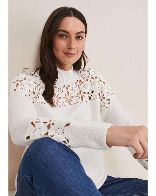 Phase Eight Natural Adley Crochet Knit
