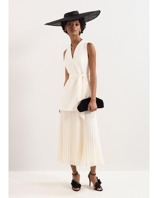 Phase Eight Natural Pia Tailored Pleated Midi Dress