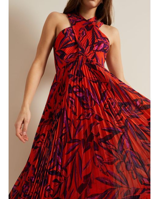 Phase Eight Red 's Sorella Pleated Midi Dress