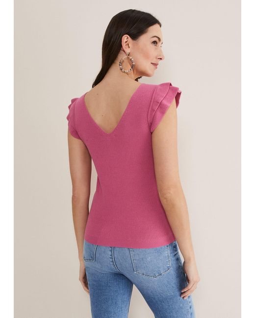 Phase Eight Pink Flory Frill Sleeve Vest
