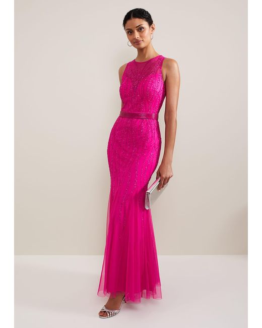 Phase Eight Pink Rowena Beaded Maxi Dress