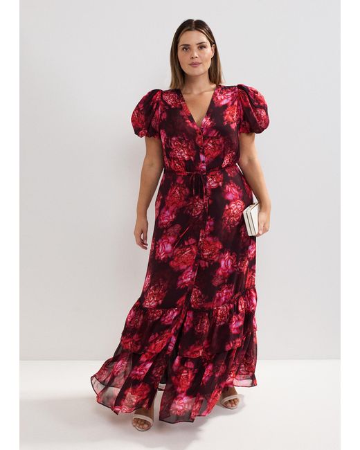 Phase Eight Amaris Floral Puff Sleeve Maxi Dress in Red | Lyst UK