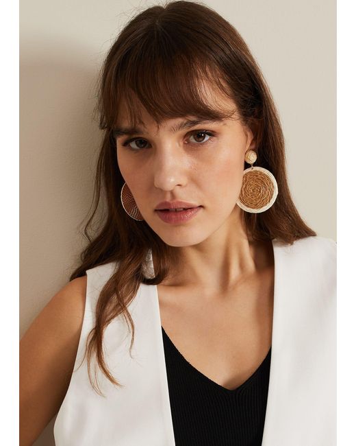 Phase Eight Natural 's Raffia Oversized Circular Earring