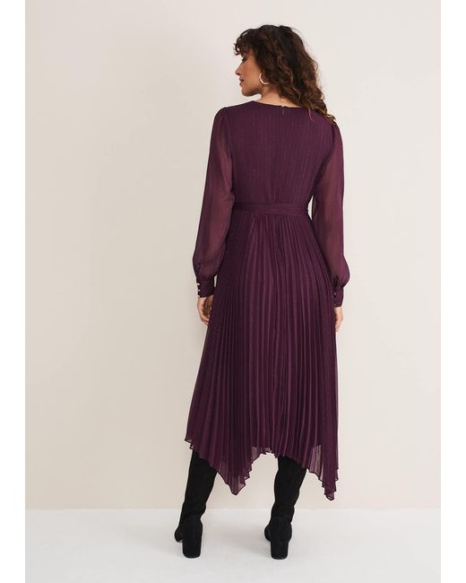 Phase Eight Purple Dani Pleated Belted Midi Dress
