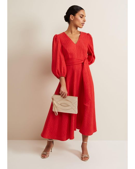 Phase Eight Red 's Petite Marilyn Puff Sleeve Midi Dress