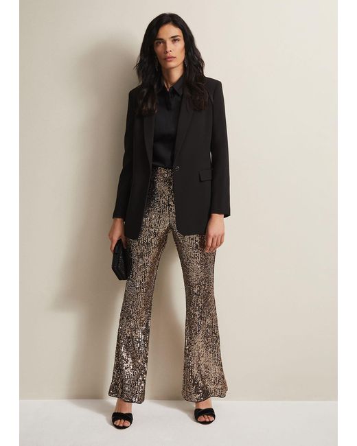 Phase Eight Natural 's Karmia Gold Sequin Flared Trousers