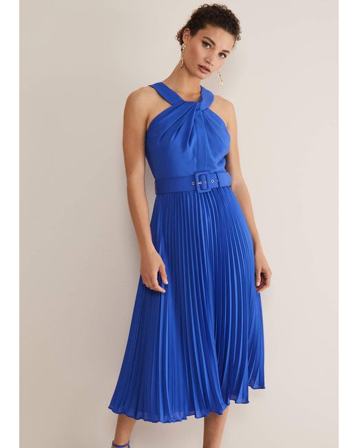 Phase Eight 's Yas Blue Halterneck Midi Dress