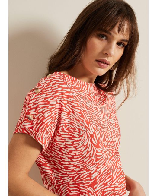 Phase Eight Red Suzie Button Detail Printed Top